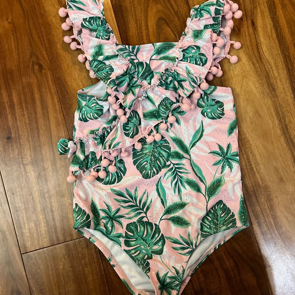 Nicole Miller Tropical Girls One Piece Swimsuit, Size 6X